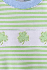 Green clover embroidery stripe romper