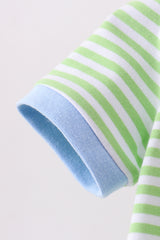 Green clover embroidery stripe romper