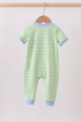 Green clover embroidery stripe romper