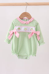 Green clover embroidery stripe bow bubble