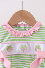 Green clover embroidery stripe bow bubble