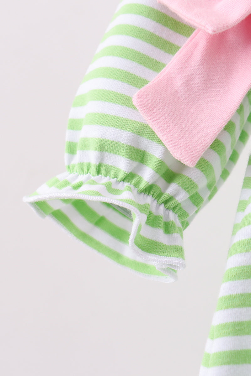 Green clover embroidery stripe bow bubble