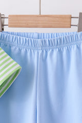 Green clover embroidery stripe pants set