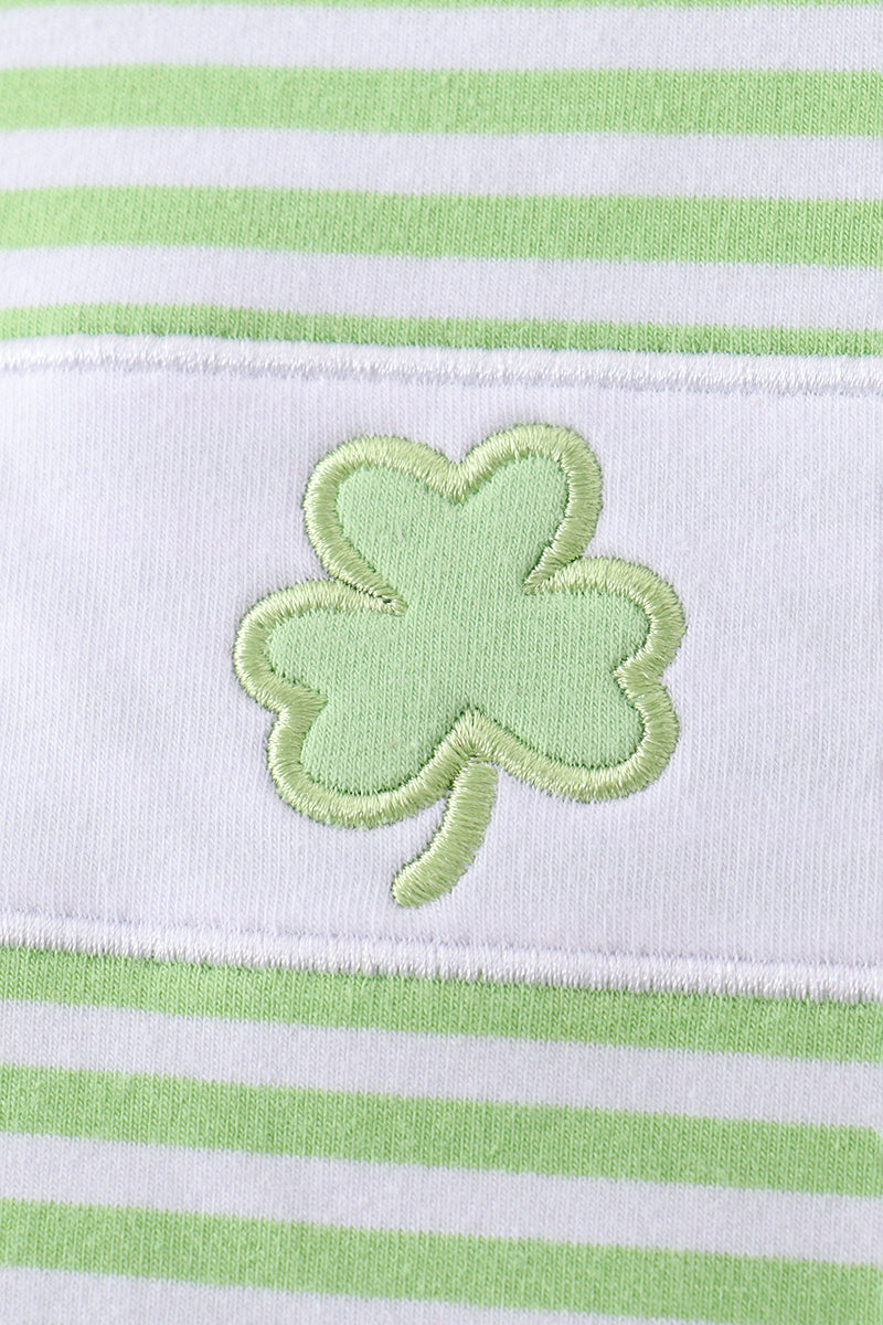 Green clover embroidery stripe pants set