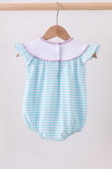 Blue octopus embroidery stripe ruffle bubble