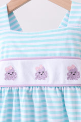 Blue octopus embroidery stripe ruffle dress