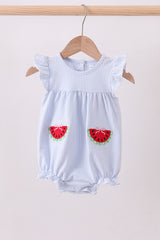 Blue watermelon stripe ruffle bubble