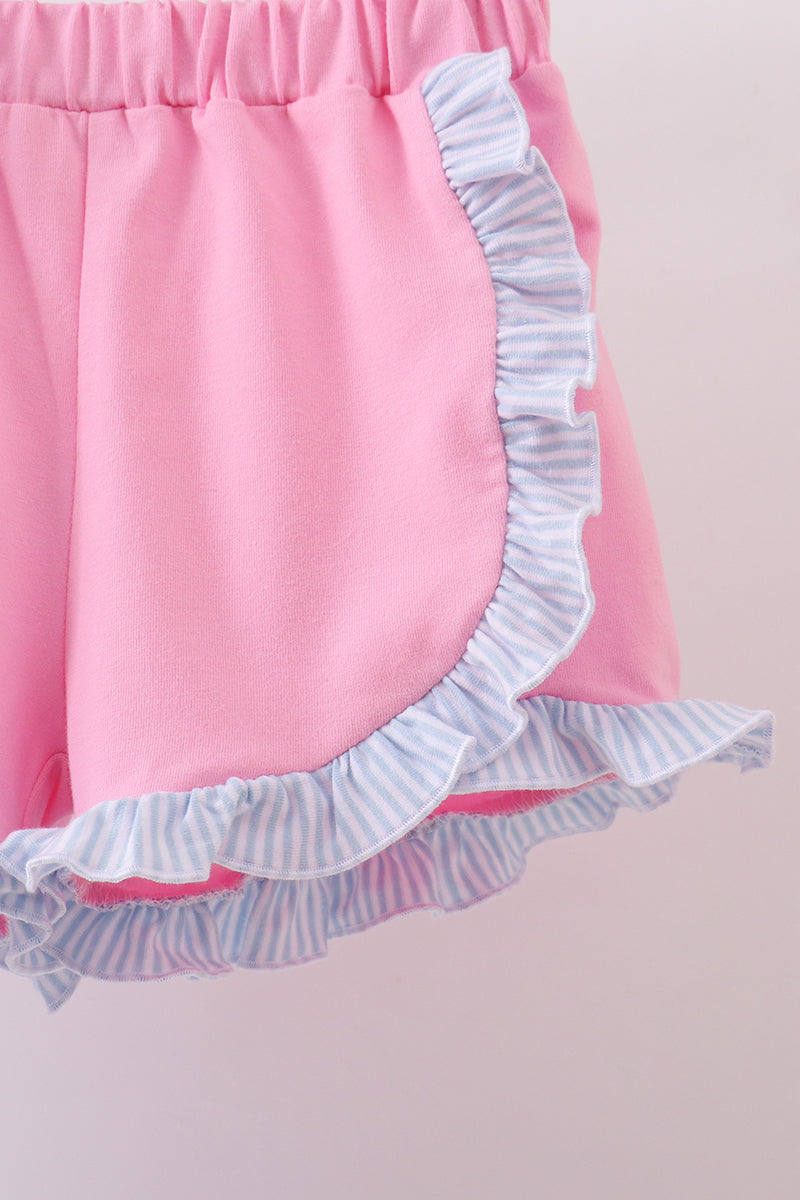 Blue watermelon stripe ruffle shorts set
