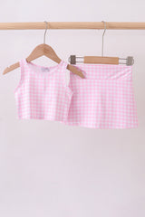Pink gingham active skorts set