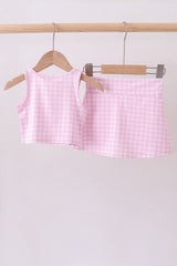 Pink gingham active skorts set