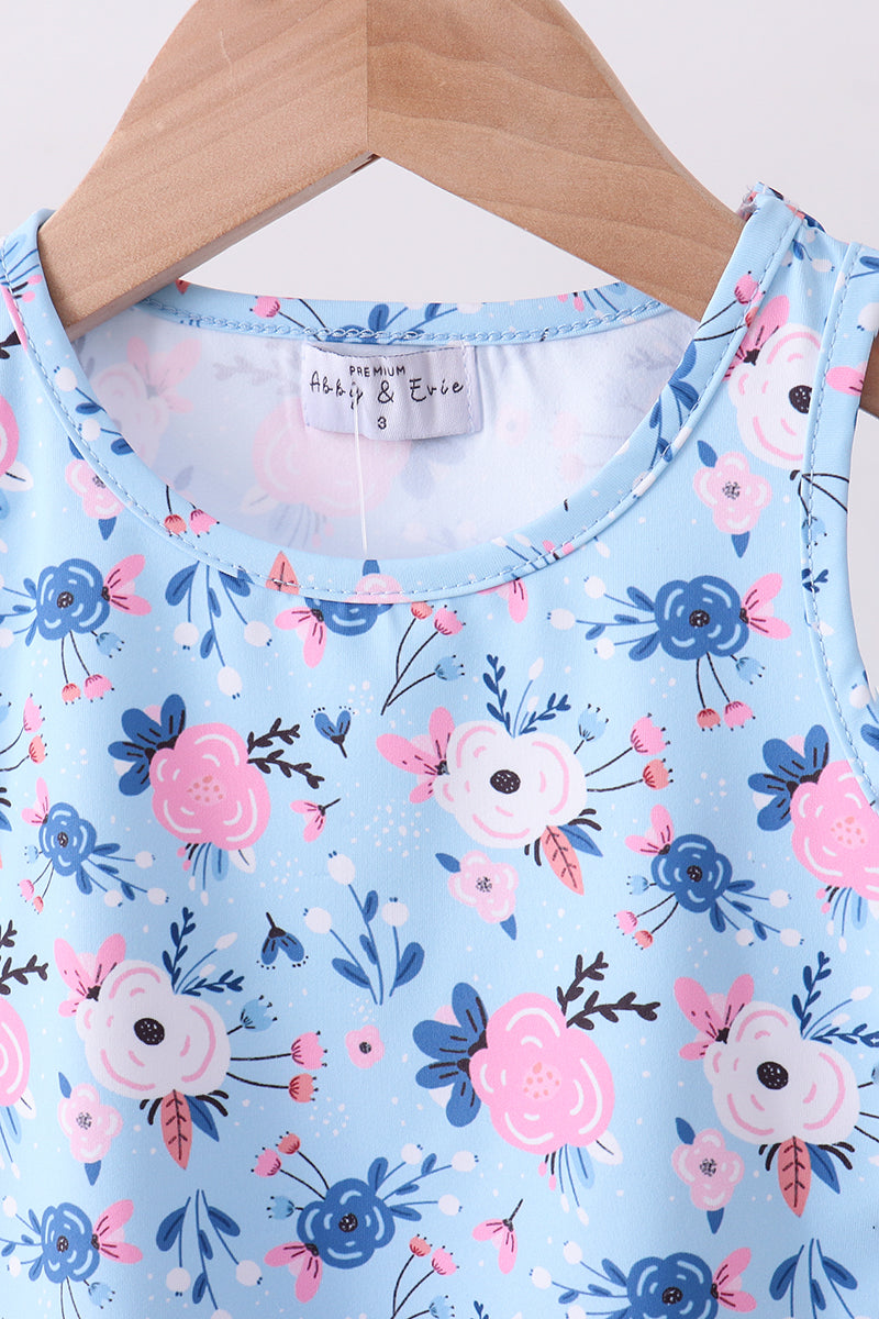 Blue floral active skorts set