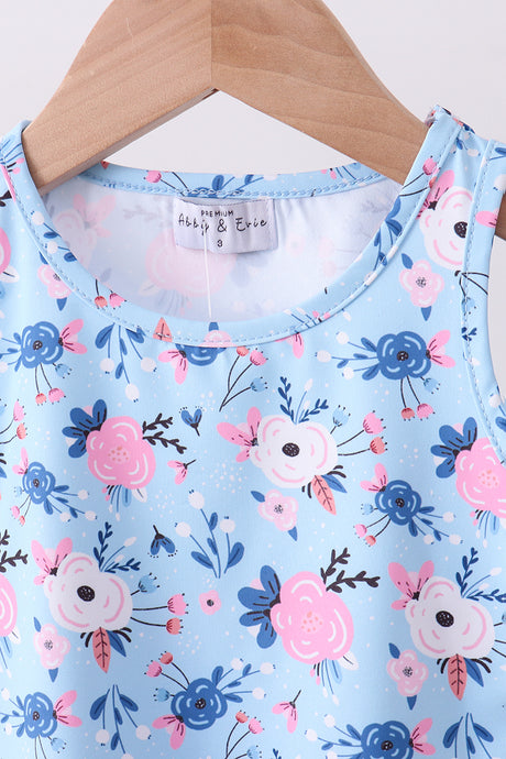 Blue floral active skorts set