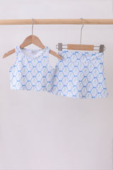 Blue bow floral active skorts set