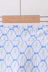 Blue bow floral active skorts set