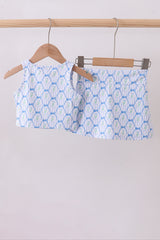 Blue bow floral active skorts set