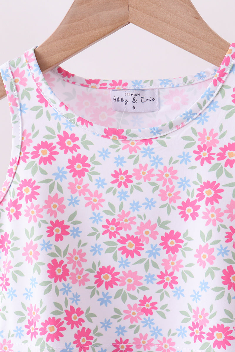 Pink floral print active skorts set