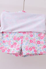Pink floral print active skorts set