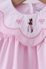 Pink stripe bunny bow embroidery bloomer set