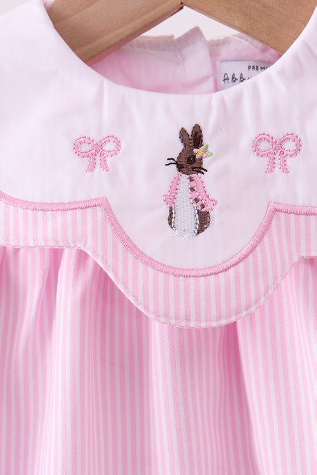 Pink stripe bunny bow embroidery bubble