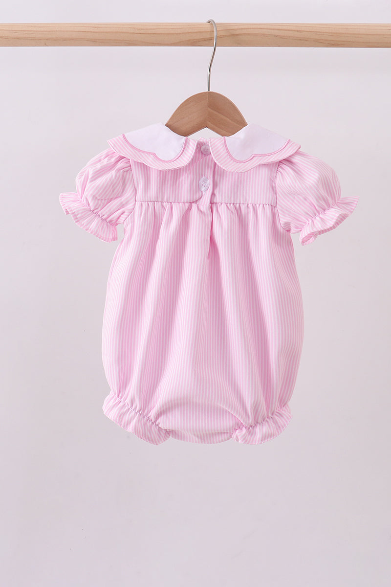 Pink stripe bunny bow embroidery bubble