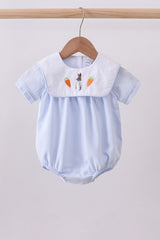 Blue stripe bunny carrot embroidery bubble