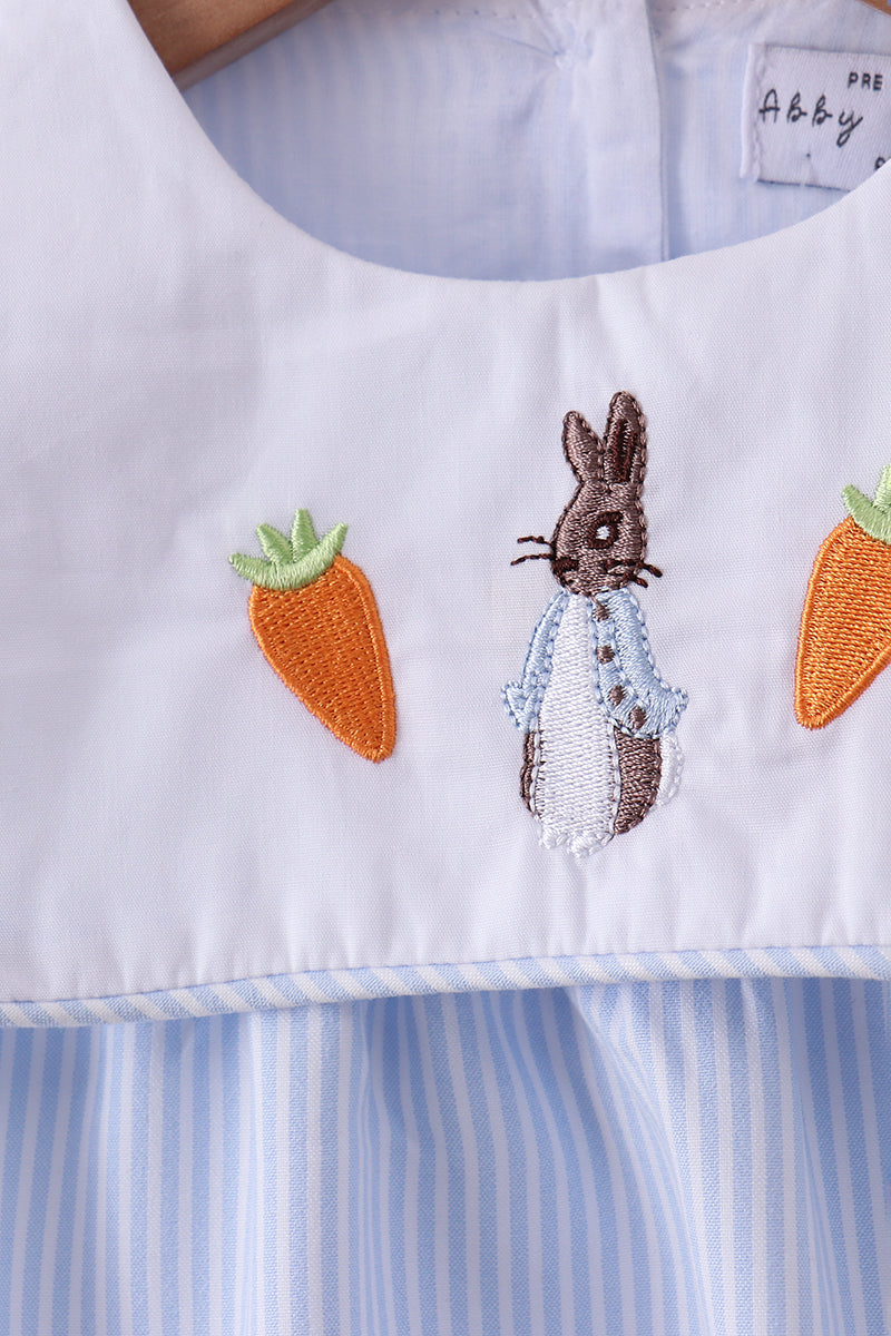 Blue stripe bunny carrot embroidery bubble