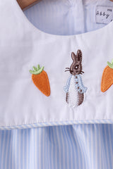 Blue stripe bunny carrot embroidery bubble