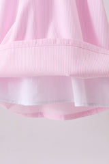 Pink stripe bunny bow embroidery dress