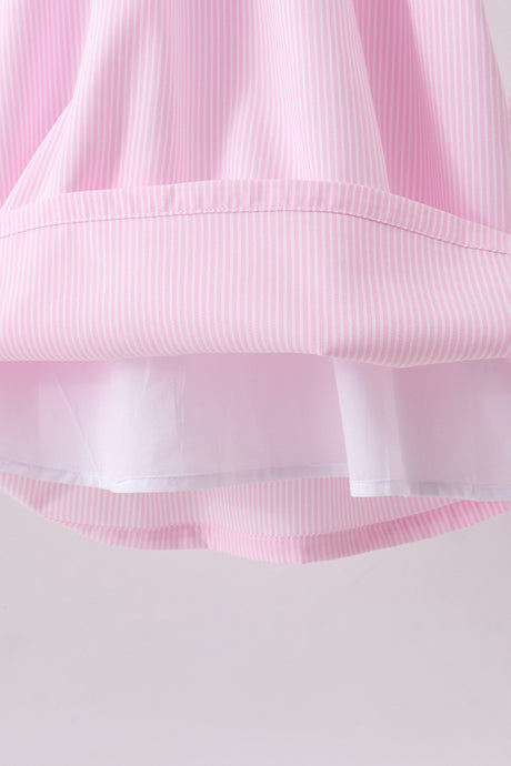 Pink stripe bunny bow embroidery dress