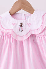 Pink stripe bunny bow embroidery dress