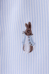 Blue stripe bunny embroidery button down shirt