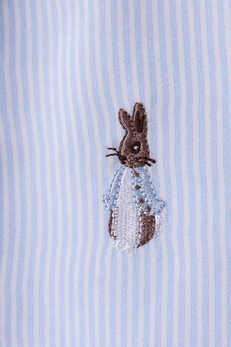 Blue stripe bunny embroidery button down shirt