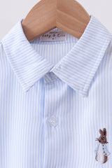 Blue stripe bunny embroidery button down shirt