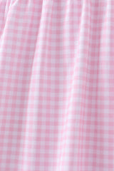 Pink cross embroidery gingham ruffle dress