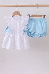 Blue bow ruffle bloomer set