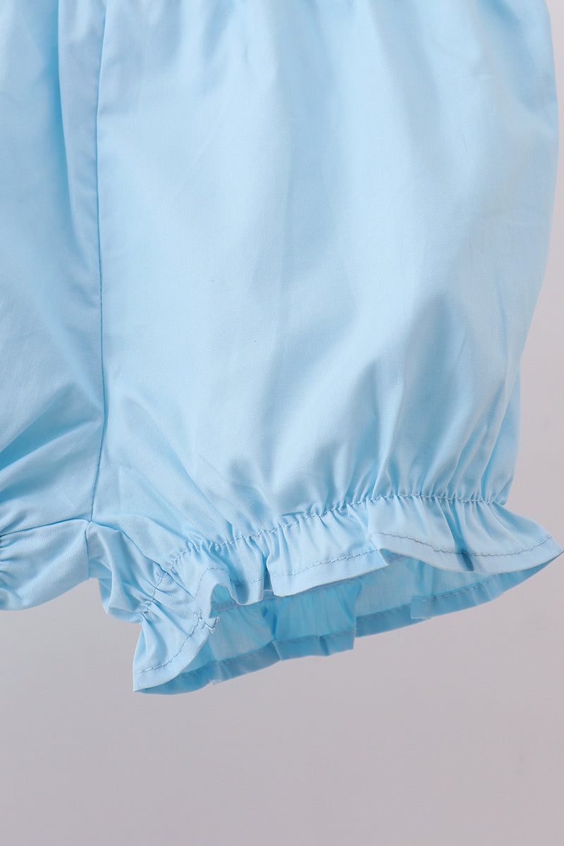 Blue bow ruffle bloomer set