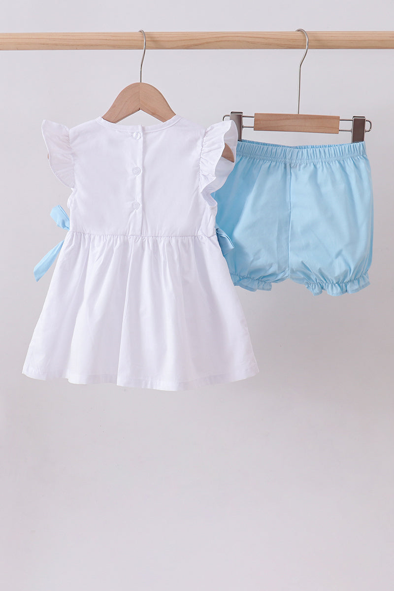 Blue bow ruffle bloomer set