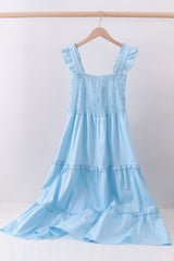 Blue smocked ruffle tiered dress