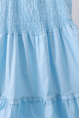 Blue smocked ruffle tiered dress