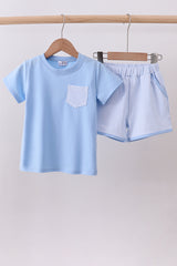 Blue gingham shorts set