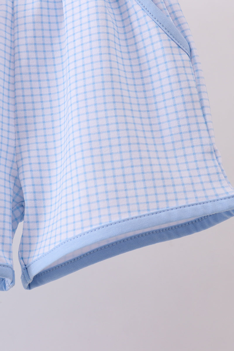 Blue gingham shorts set
