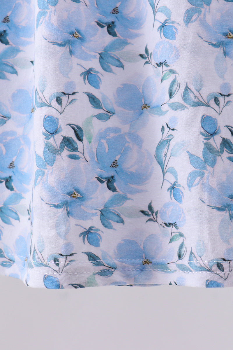 Blue floral ruffle bloomer set