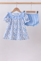 Blue floral ruffle bloomer set