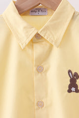 Beige bunny embroidery button down shirt