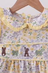 Floral bunny bow embroidery ruffle dress