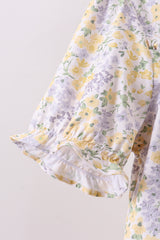 Floral print puff sleeve tiered dress