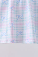 Blue plaid bow floral pants set