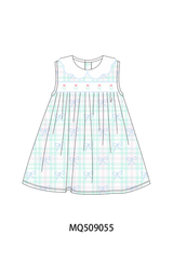 Blue plaid bow floral dress