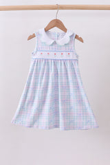 Blue plaid bow floral dress