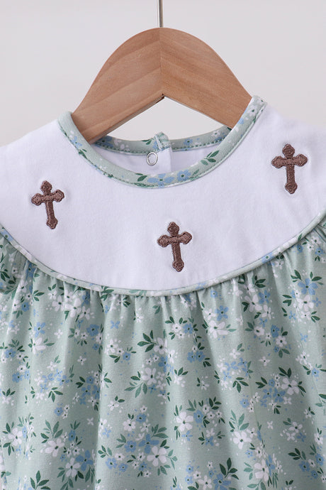 Sage cross embroidery floral ruffle bubble